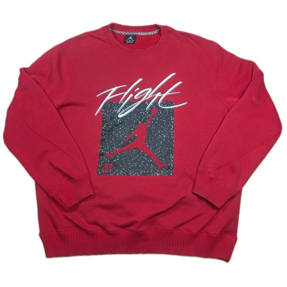 Nike Air Jordan Flight Jumpman Speckle Logo Red Crewneck Sweatshirt Mens XL